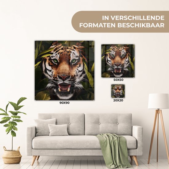Peinture sur Verre - Tigre - Feuilles - Animaux - 50x50 cm - Peintures sur Verre Peintures - Photo sur Glas