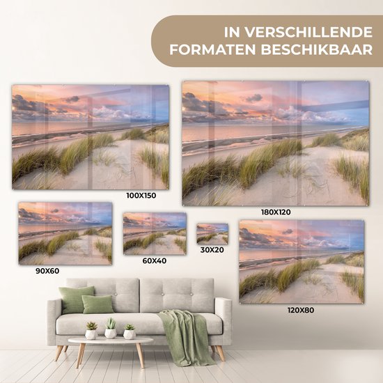 Peinture sur verre - Plage - Mer - Dune - Nederland - Rose - 120x80 cm - Peintures en plexiglas