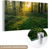 MuchoWow® Glasschilderij 160x80 cm - Schilderij acrylglas - Bos - Bloemen - Wit - Foto op glas - Schilderijen