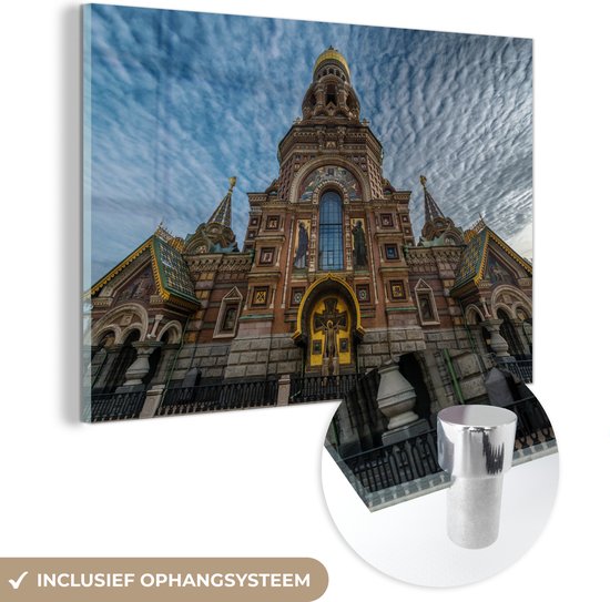 MuchoWow® Glasschilderij 180x120 cm - Schilderij acrylglas - De historische Kerk van de Verlosser op het Bloed in het Europese Rusland - Foto op glas - Schilderijen