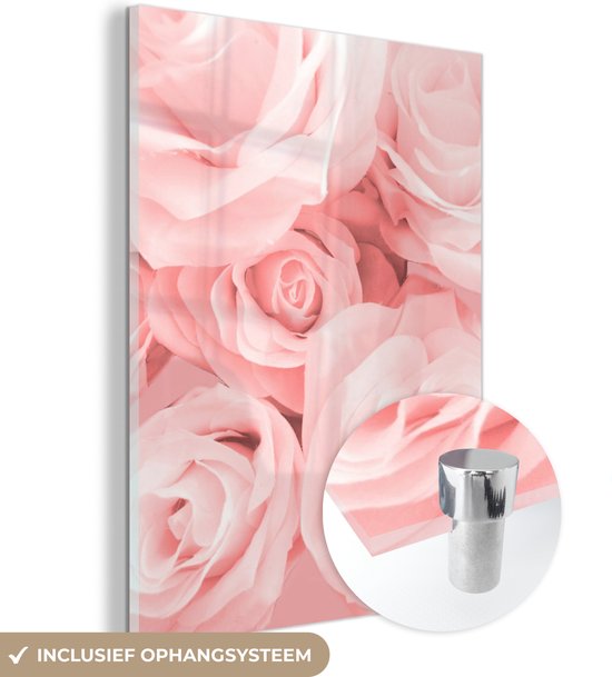 MuchoWow® Peinture sur verre 120x160 cm - Peinture sur verre acrylique - Roses - Fleurs - Rose - Photo sur verre - Peintures