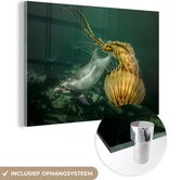 MuchoWow® Glasschilderij 180x120 cm - Schilderij acrylglas - Dolfijn - Kwal - Zee - Foto op glas - Schilderijen