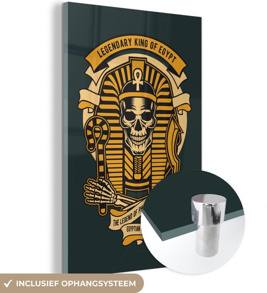 MuchoWow® Peinture sur verre 120x180 cm - Peinture sur verre acrylique - Squelette - Pharaon - Rétro - Egypte - Photo sur verre - Peintures