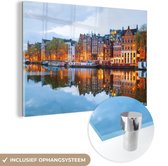 MuchoWow® Glasschilderij 120x80 cm - Schilderij acrylglas - Grachtenpanden - Amsterdam - Nederland - Foto op glas - Schilderijen