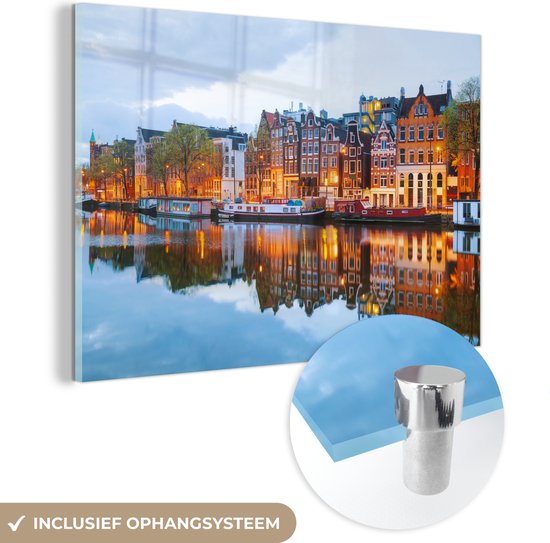 Peinture sur verre - Maisons de canal - Amsterdam - Pays- Nederland - 120x80 cm - Peintures en plexiglas