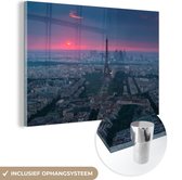 MuchoWow® Glasschilderij 90x60 cm - Schilderij acrylglas - Parijs - Lucht - Donker - Foto op glas - Schilderijen