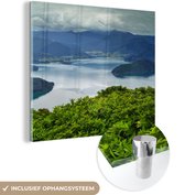 MuchoWow® Glasschilderij 20x20 cm - Schilderij acrylglas - Nieuw-Zeeland - Meer - Berg - Foto op glas - Schilderijen