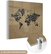 Peinture sur Verre - Carte du Wereldkaart - Chiffres - Zwart - 20x20 cm - Peintures sur Verre Peintures - Photo sur Glas