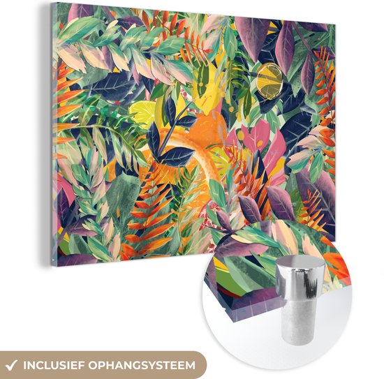 MuchoWow® Glasschilderij 90x60 cm - Schilderij acrylglas - Bloemen - Jungle - Tropisch - Foto op glas - Schilderijen