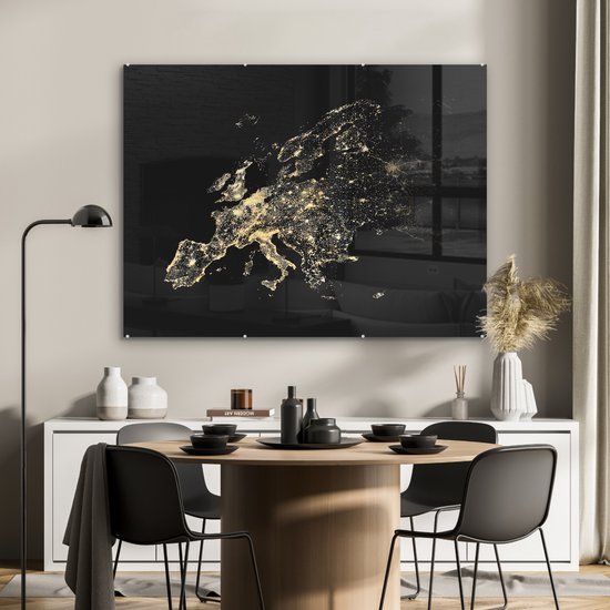 Peinture sur Verre - Carte - Europe - Zwart - Or - 120x90 cm - Peintures sur Verre Peintures - Photo sur Glas