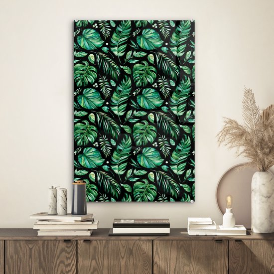 Peinture sur Verre - Vintage - Feuilles - Vert - 40x60 cm - Peintures sur Verre Peintures - Photo sur Glas