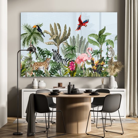 Peinture sur Verre - Jungle - Flamingo Rose - Singe - 180x120 cm - Peintures sur Verre Peintures - Photo sur Glas