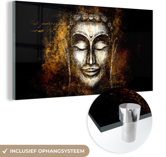 MuchoWow® Peinture sur verre - Bouddha - Argent - Or - 40x20 cm - Peintures sur verre acrylique - Photo sur Glas