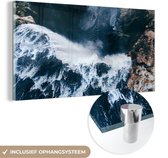 MuchoWow® Glasschilderij 80x40 cm - Schilderij acrylglas - IJsland - Waterval - Rots - Foto op glas - Schilderijen