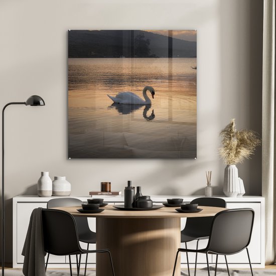 Peinture sur Verre - Cygne - Coucher de Soleil - 90x90 cm - Peintures sur Verre Peintures - Photo sur Glas