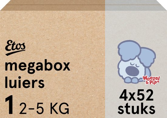Etos Luiers - Woezel & Pip - Maat 1 - 2 tot 5kg - Megabox - 208 stuks