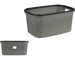 Eleganca Wasmand – Wasbox organizer – Kunststof – 53 x 36 x 25 cm – 36 Liter – Grijs/Zwart