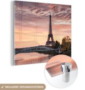 MuchoWow® Glasschilderij 20x20 cm - Schilderij acrylglas - Parijs - Eiffeltoren - Brug - Foto op glas - Schilderijen