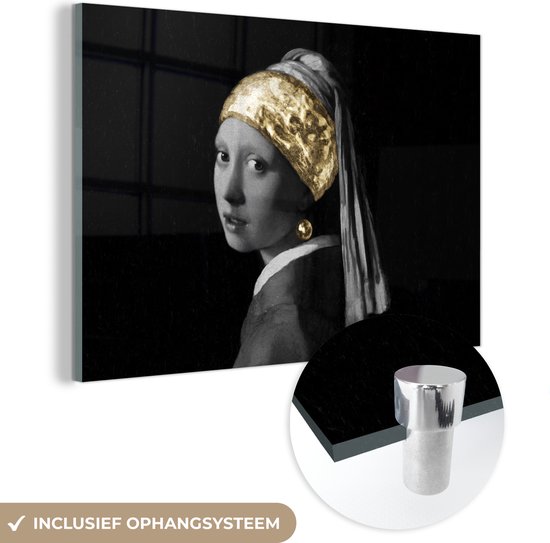 Peinture sur Verre - Fille à la Perle - Vermeer - Or - 120x80 cm - Peintures sur Verre Peintures - Photo sur Glas