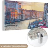 MuchoWow® Glasschilderij 40x20 cm - Schilderij acrylglas - Architectuur - Venetië - Kanaal - Foto op glas - Schilderijen
