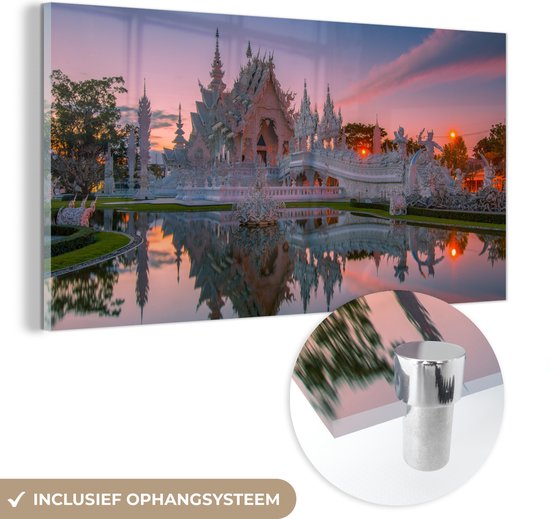 MuchoWow® Peinture sur verre 80x40 cm - Peinture sur verre acrylique - Temple thaïlandais - Photo sur verre - Peintures