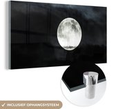 MuchoWow® Glasschilderij 120x60 cm - Schilderij acrylglas - Maan - Wolken - Wit - Foto op glas - Schilderijen