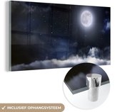 MuchoWow® Glasschilderij 40x20 cm - Schilderij acrylglas - Maan - Sterren - Wolken - Foto op glas - Schilderijen