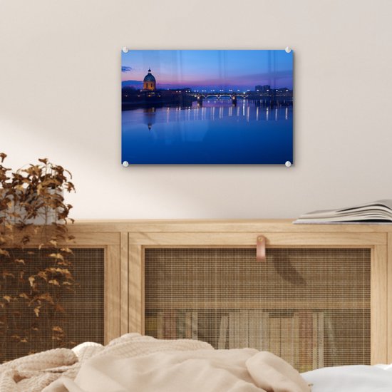 ® Glasschilderij 30x20 cm - Schilderij acrylglas - Toulouse - Frankrijk - Blauw - Foto op glas - Muurdecoratie woonkamer - Wanddecoratie slaapkamer - Schilderijen