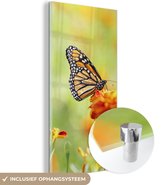 MuchoWow® Glasschilderij 20x40 cm - Schilderij acrylglas - Monarchvlinder op bloem - Foto op glas - Schilderijen