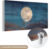 MuchoWow® Glasschilderij 80x40 cm - Schilderij acrylglas - Maan - Wolken - Nacht - Foto op glas - Schilderijen