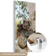 MuchoWow® Glasschilderij 60x120 cm - Schilderij acrylglas - Koala's - Kind - Boom - Kinderen - Jongens - Meiden - Foto op glas - Schilderijen