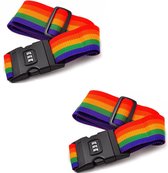 HK-Goodies - 2x Kofferriem - Bagageband - 3 Cijferslot - Regenboog kleuren - 190 cm x 5 cm - Bagage Riem - Verstelbaar - Multikleur