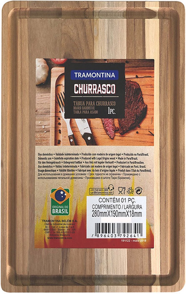 Snijplank Tramontina 33 x 22 x 1,8 cm Natuurlijk Rechthoekig Hout