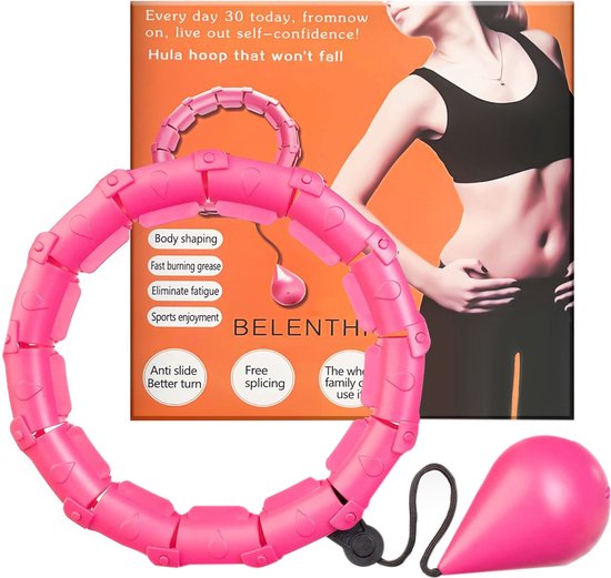 Belenthi Verstelbare Fitness Hoelahoep met Gewicht - voor Volwassenen en Kinderen - Weighted Hula Hoop - Smart Hoepel - Roze