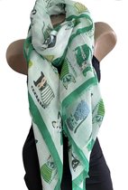 Lange sjaal met kattenafbeelding 0420 Green