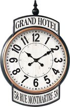 HAES DECO - Grote Wandklok 62x93 cm Vintage Wit Zwart met bedrukking GRAND HOTEL - Wijzerplaat met Cijfers - Metalen Klok Muurklok Hangklok Keukenklok