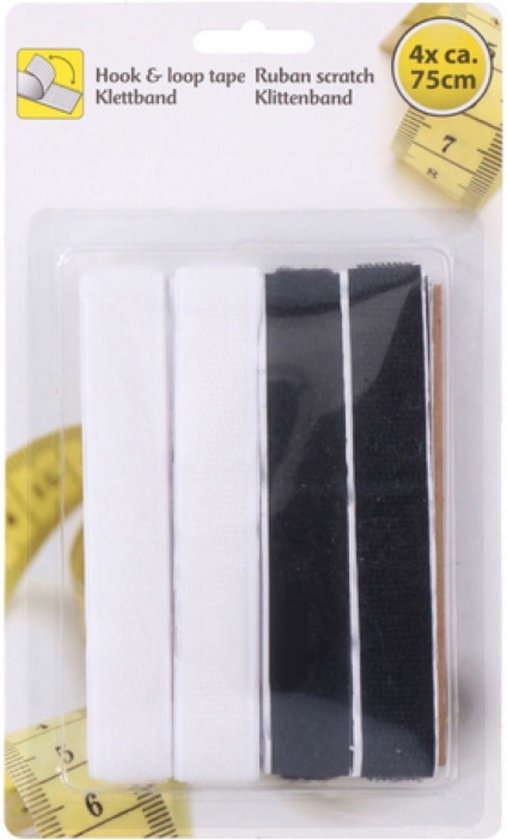 Merkloos Klittenband Strips - 4 Stuks - Ca. 75 cm - Zwart/Wit - Merkloos