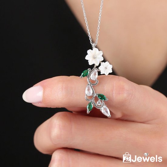OZ Jewels Zilveren Ketting met Magnolia Design Versierd met Synthetische  Smaragd -... | bol