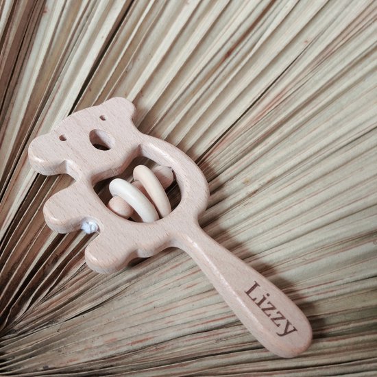 Houten rammelaar beer incl.naam graveren