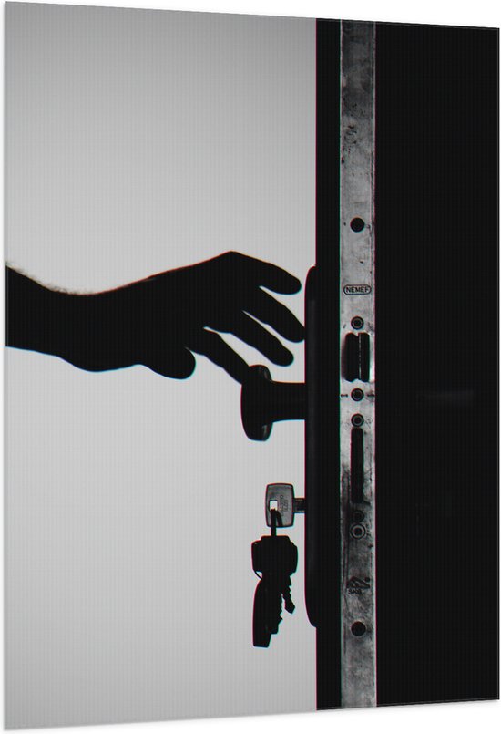 Vlag - Voordeur met Sleutels in het Slot (Zwart - wit) - 100x150 cm Foto op Polyester Vlag