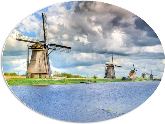 PVC Schuimplaat Ovaal - WIndmolens aan het Water - 80x60 cm Foto op Ovaal (Met Ophangsysteem)