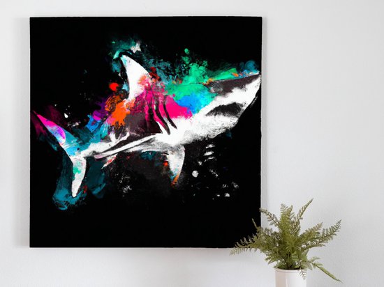 Spectral shark splatter | Spectral Shark Splatter | Kunst - 60x60 centimeter op Canvas | Foto op Canvas - wanddecoratie schilderij