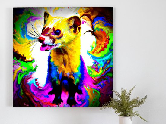 Colorful weasel explosion | Colorful Weasel Explosion | Kunst - 60x60 centimeter op Canvas | Foto op Canvas