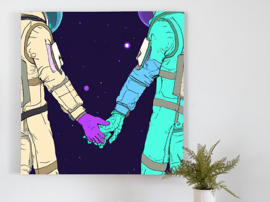 Holding hands in space kunst - 30x30 centimeter op Canvas | Foto op Canvas - wanddecoratie