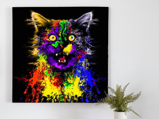 Feline Frenzy kunst - 100x100 centimeter op Canvas | Foto op Canvas - wanddecoratie