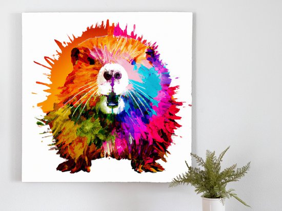 Rainbow Burst Beaver kunst - 60x60 centimeter op Canvas | Foto op Canvas - wanddecoratie