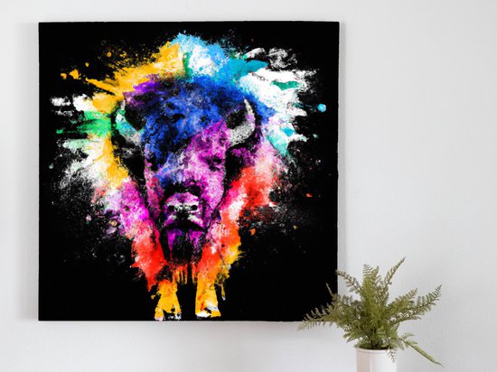 Vibrant Burst Bison kunst - 60x60 centimeter op Canvas | Foto op Canvas - wanddecoratie
