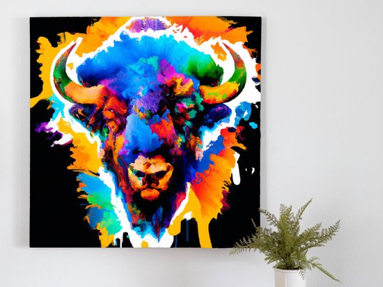 Vivid Bison Burst kunst - 40x40 centimeter op Canvas | Foto op Canvas - wanddecoratie
