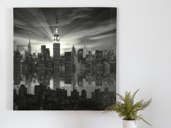 Rising sun over New York kunst - 100x100 centimeter op Canvas | Foto op Canvas - wanddecoratie