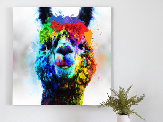 Rainbow Burst Alpaca kunst - 40x40 centimeter op Canvas | Foto op Canvas - wanddecoratie